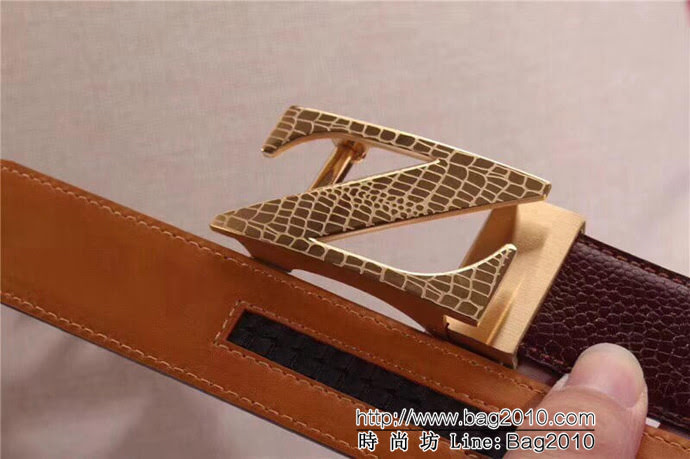 Zegna 傑尼亞 雙面原版進口牛皮壓鴕鳥腳紋 316精鋼Z字母鋼自動扣 男士皮帶  xfp1224